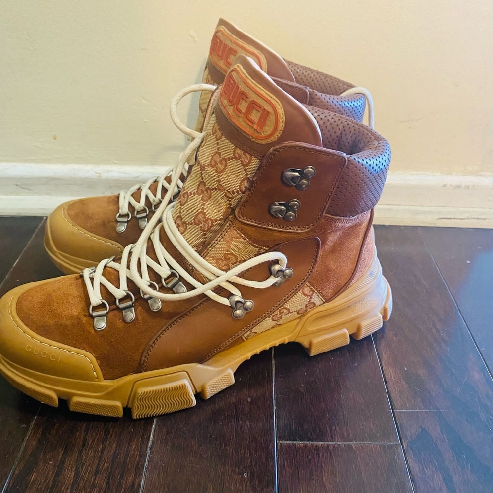 Brown Flashtrek High Top Hiking Boots GG Canvas and Suede